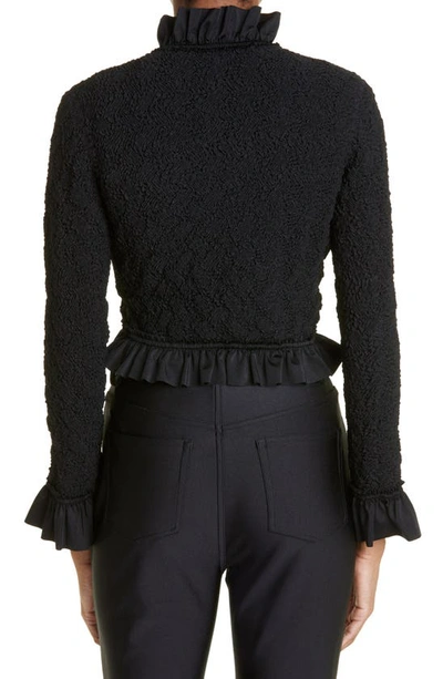 Shop Alexander Wang Ruffle Smocked Jersey Crop Jacket In Black