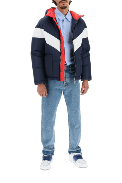 Shop Valentino Hooded Short Down Jacket In Blue