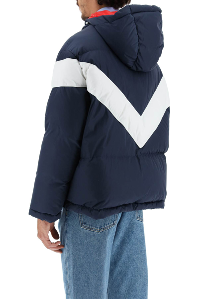 Shop Valentino Hooded Short Down Jacket In Blue