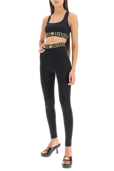 Shop Versace Greca Sports Leggings In Black