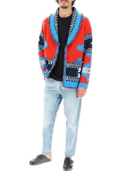 Shop Alanui Icon Cardigan In Cashmere Jacquard In Red,blue