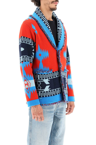 Shop Alanui Icon Cardigan In Cashmere Jacquard In Red,blue