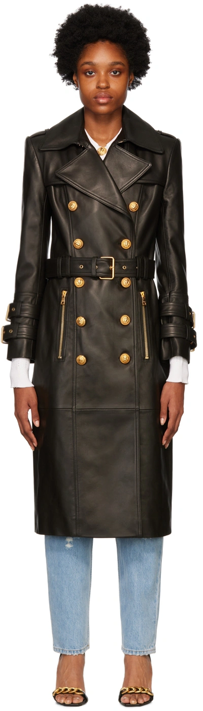 Balmain Black Double-breasted Leather Jacket | ModeSens