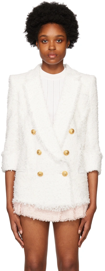 Shop Balmain White Button Blazer In 0fa Blanc