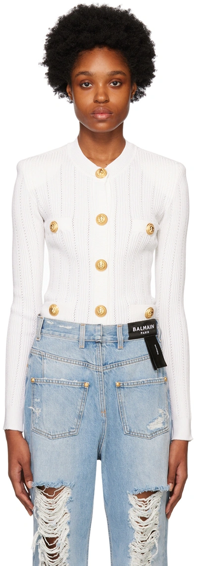 Shop Balmain White Button Cardigan In 0fa Blanc