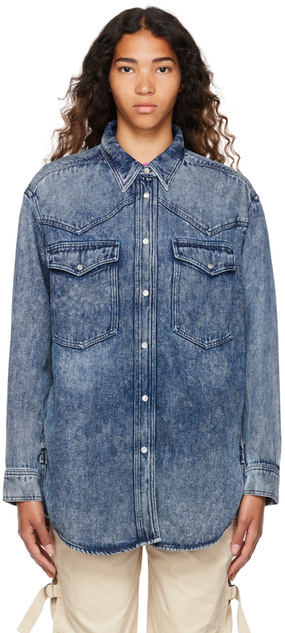 Shop Isabel Marant Étoile Navy Tailly Fluid Denim Shirt In 30bu Blue