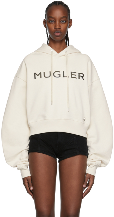 Shop Mugler Off-white Hoodie In Ivory 1011