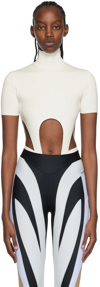 Shop Mugler Off-white Cutout Bodysuit In Ivory 1011