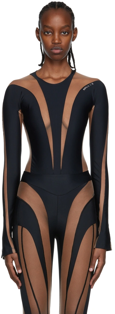 Shop Mugler Black Illusion Bodysuit In Black Nude 01 19991