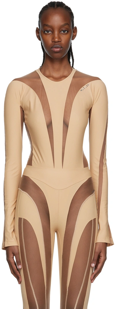Shop Mugler Beige Illusion Bodysuit In Beige / Nude 01 2020