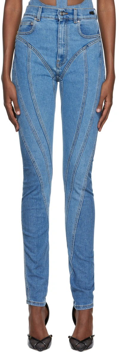 Shop Mugler Blue Skinny Jeans In Medium Blue / Medium