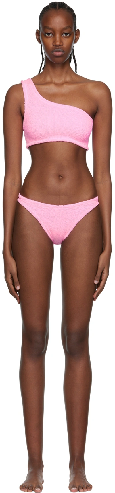 Shop Hunza G Pink Nancy Single-shoulder Bikini In Bubblegum