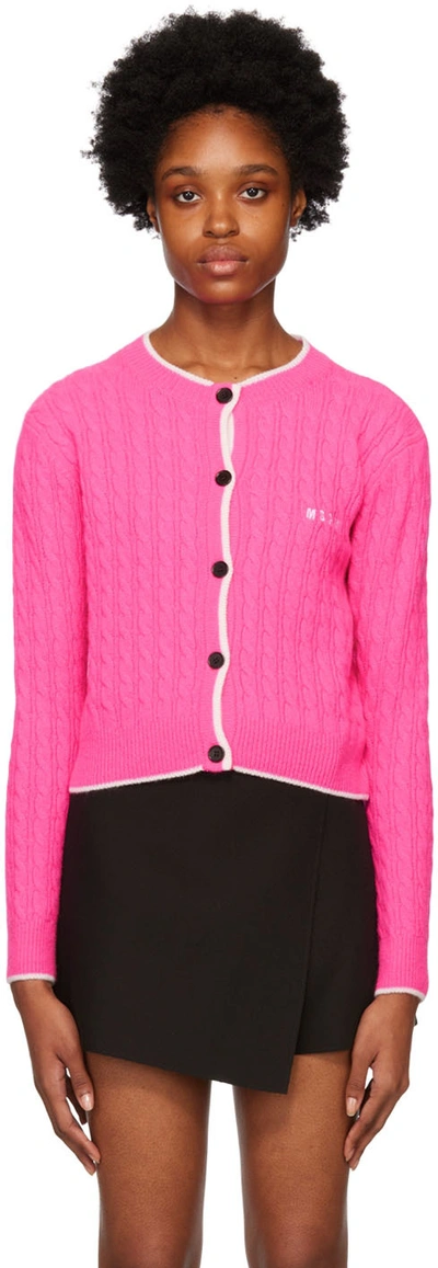 Shop Msgm Pink Embroidered Cardigan In 15 Fluo Pink