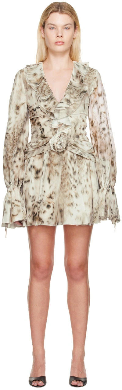 Shop Blumarine Beige Printed Minidress In M1088 Burro/amphora