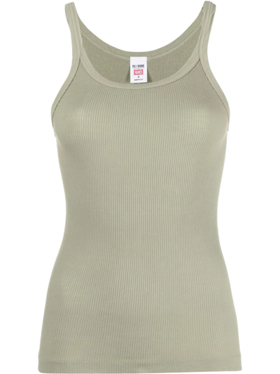 Shop Re/done Ribbed-knit Tank Top In Green