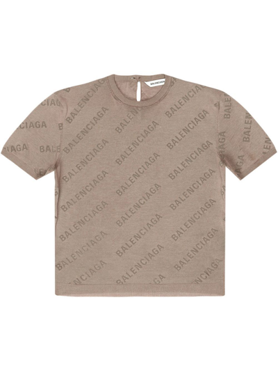 Shop Balenciaga Logo-print Cropped Knitted Top In Neutrals
