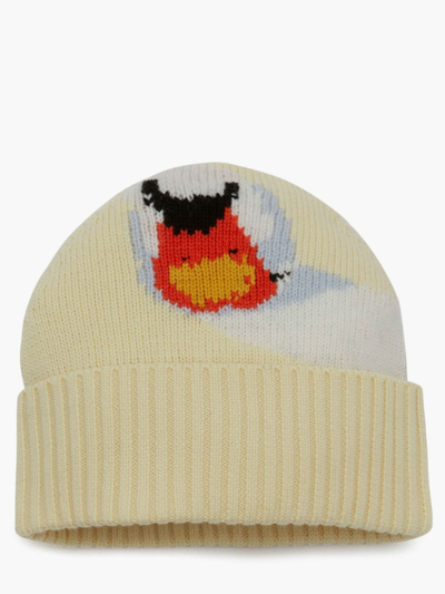 Shop Jw Anderson Intarsia Beanie Hat With Swan Motif In Yellow