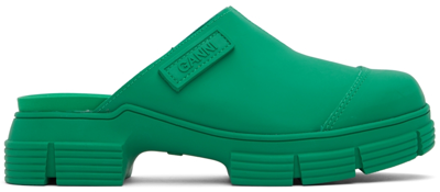 Shop Ganni Green City Slippers In 801 Kelly Green