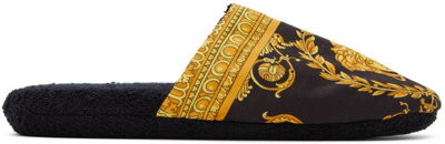 Shop Versace Black Baroque Slippers In Z4800