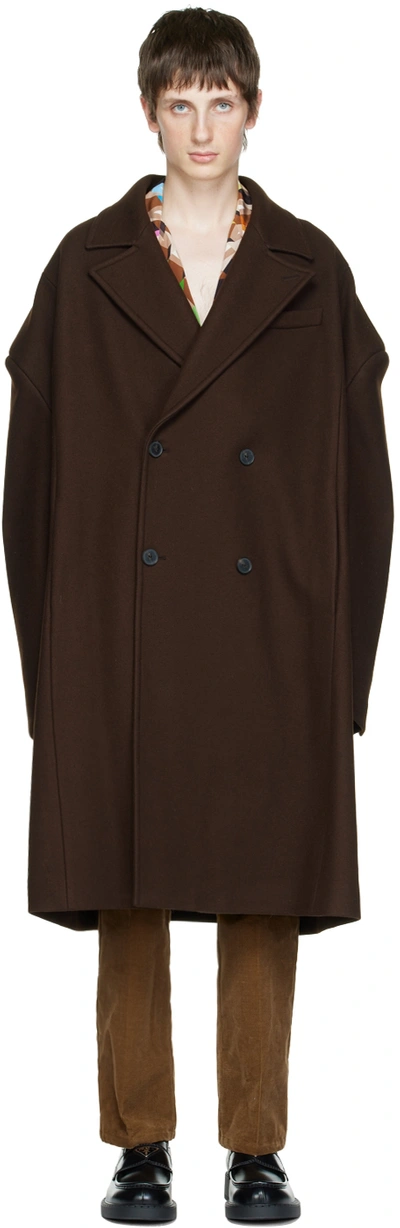 Shop Valentino Brown Double-breasted Coat In E04 Marrone
