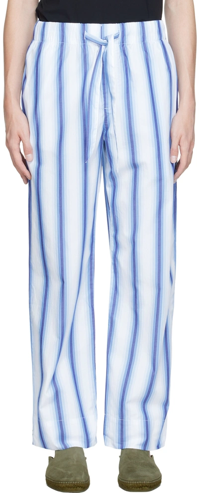 Shop Tekla Blue & White Poplin Pyjama Pants In Blue Marquee