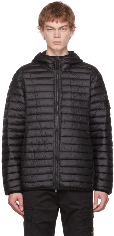 Stone Island Black Quilted Down Jacket In Blue | ModeSens