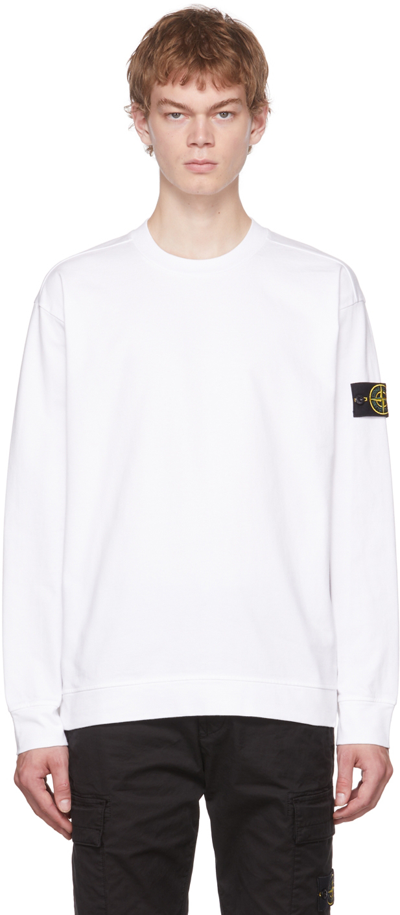 Shop Stone Island White Cotton Long Sleeve T-shirt In V0001 White