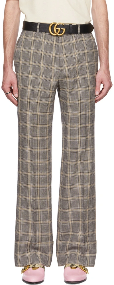 Shop Gucci Gray Prince Of Wales Trousers In 1136 Grey/black/mc