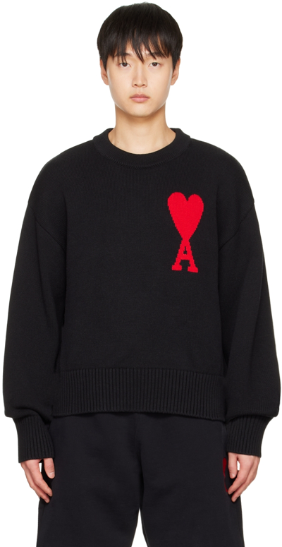 Shop Ami Alexandre Mattiussi Black Ami De Cœur Sweater In Black/red/009