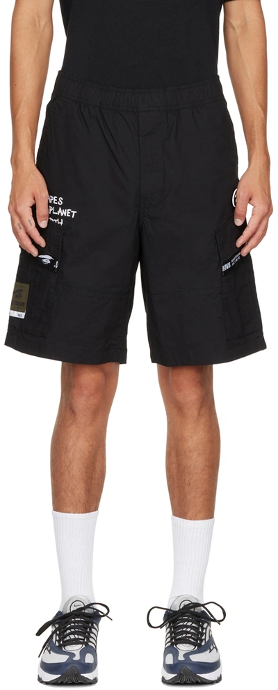 Shop Aape By A Bathing Ape Black Cargo Shorts In Bkx Black