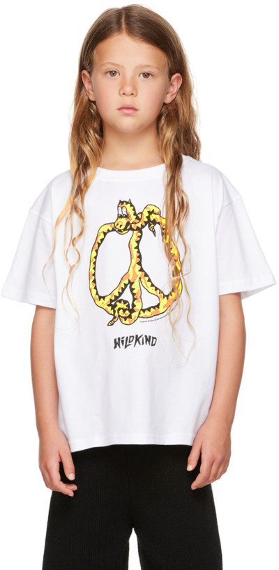Shop Wildkind Kids White Peace Snake T-shirt In Peace Snake White