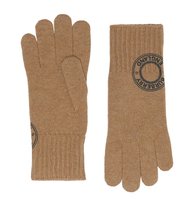 Shop Burberry Cashmere Logo Gloves In Brown