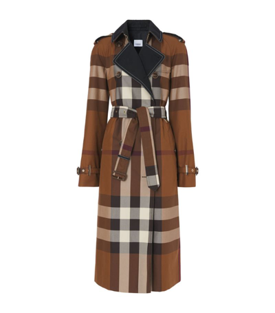 Shop Burberry Cotton Check Trench Coat In Brown