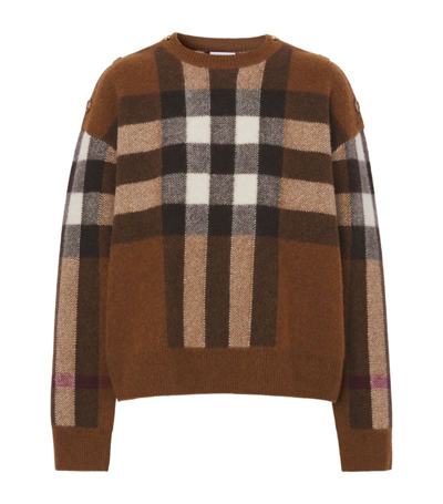 Shop Burberry Wool-cashmere Boxy Check Sweater In Brown