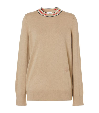Shop Burberry Cashmere Stripe-trim Sweater In Neutrals