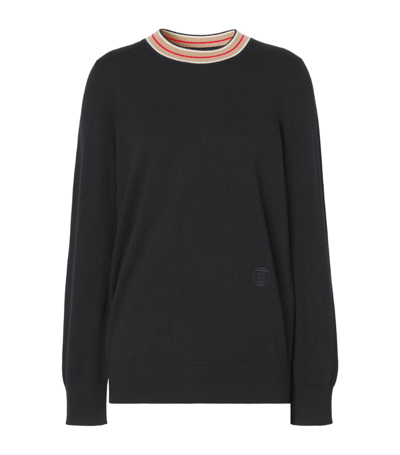 Shop Burberry Cashmere Stripe-trim Sweater In Black