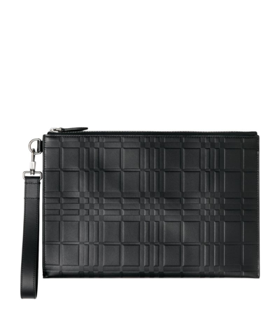 Shop Burberry Leather Check Pouch In Black