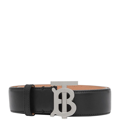Shop Burberry Leather Tb Monogram Belt In Black