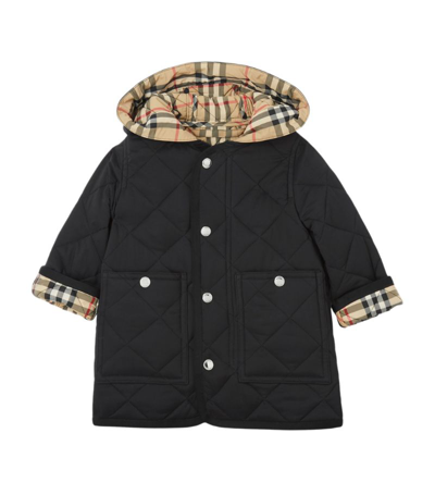 Shop Burberry Kids Quilted Hooded Coat (6-24 Months) In Black
