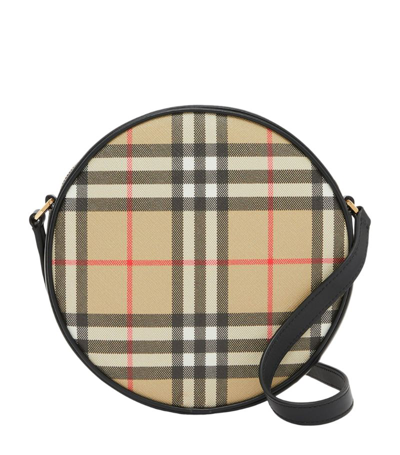 Shop Burberry Mini Leather Vintage Check Louise Bag In A.beige/black