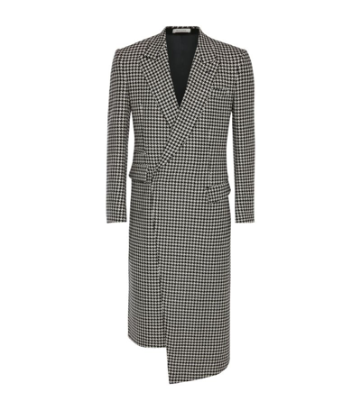 Shop Alexander Mcqueen Wool Asymmetric Double-breasted Check Coat In White