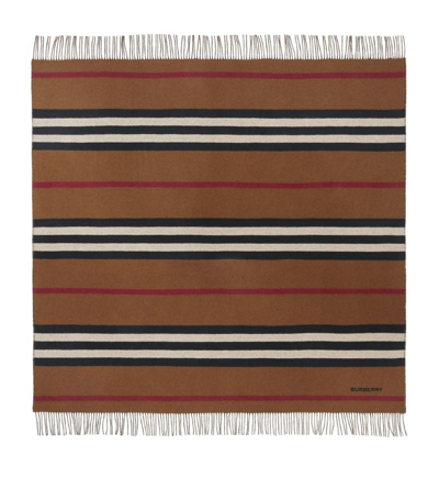 Shop Burberry Cashmere-wool Icon Stripe Throw (140cm X 140cm) In Brown