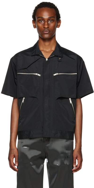 Shop Heliot Emil Black Paneled Shirt