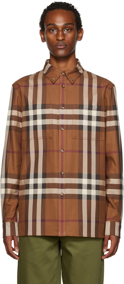 Shop Burberry Brown Treharris Shirt In Chestnut Brown Pat