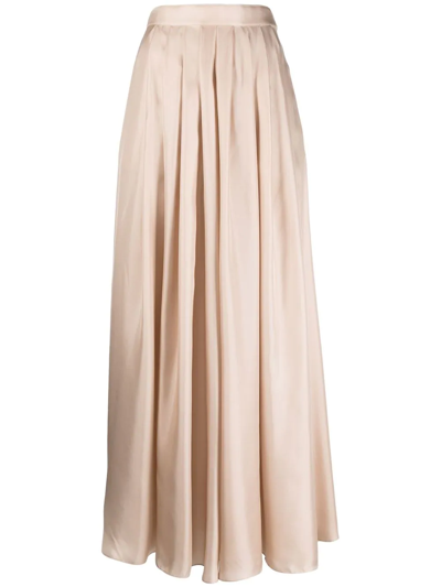 Shop Giorgio Armani Satin-finish Pleated Midi Skirt In Neutrals