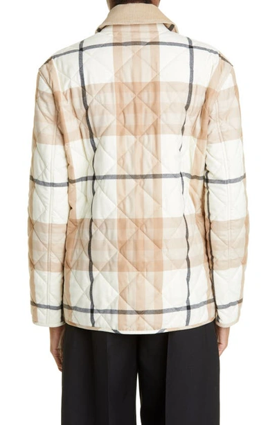 Shop Burberry Dranefeld Corduroy Collar Quilted Wool Barn Jacket In Frosted White/ Beige Check