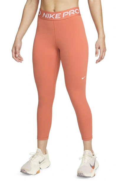 Nike Women's Pro 365 Mid-rise Cropped Mesh Panel Leggings In Orange