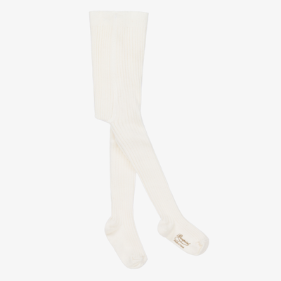 Shop Bonpoint Ivory Ribbed Cotton Tights