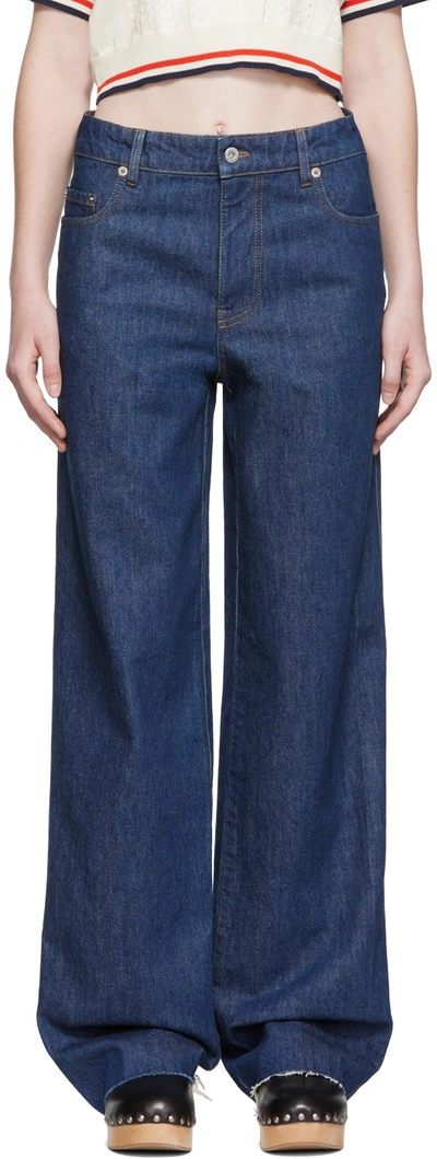 Shop Miu Miu Navy Low-rise Jeans In F0008 Blue