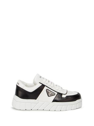 Shop Prada `fly Block` Sneakers In Bianco